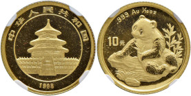 CINA Repubblica Popolare (1949- ) 10 Yuan 1998 - KM 1127; PAN-306A AU (g. 3,11) RR Millesimo più raro di tutta la seria da 1/10 di oncia in oro della ...