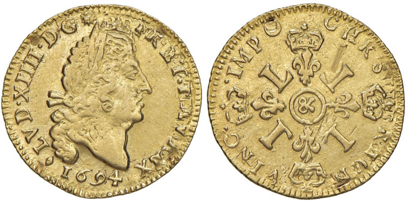 FRANCIA Luigi XIV (1643-1715) Mezzo Luigi d'oro 1694 Aix en Provance - Gad. 240 ...