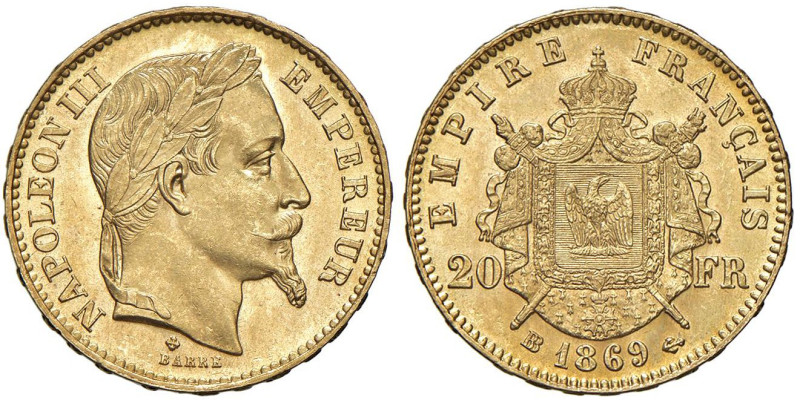 FRANCIA Napoleone III (1852-1870) 20 Franchi 1869 BB Strasburgo - Gad.1062 AU
...