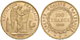 FRANCIA Terza repubblica (1871-1940) 100 Franchi 1908 A - Gad. 1137a AU (g 32,30)

Status: qSPL-SPL
