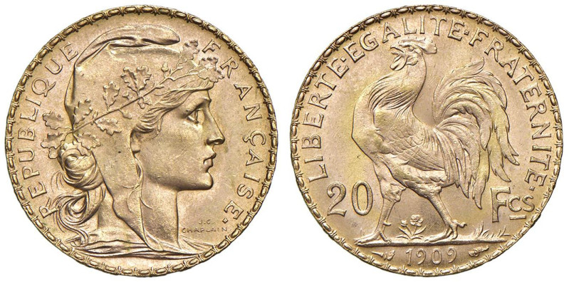 FRANCIA Terza repubblica (1870-1940) 20 Franchi 1909 - Gad. 1064a AU (g 6,47)
...