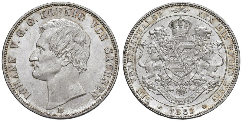 GERMANIA Sassonia - Johann (1854-1873) Tallero 1863 - KM 1214 AG (g 18,54) Conse...