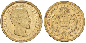 GUATEMALA 4 Pesos 1869 - KM 187 AU (g 6,74) RR Lievi contatti al D/, ma esemplare di insolita qualità per la tipologia, veramente molto rara da trovar...