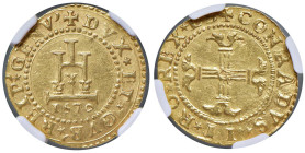 GENOVA Dogi biennali II fase (1541-1637) Mezza doppia 1570 LB - MIR manca; CNI manca; Lunardi manca AU (g 3,37) RRRRR Millesimo inedito, mancante in t...