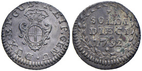GENOVA Dogi Biennali III fase (1637-1797) 10 Soldi 1792 - Lunardi 354 MI (g 3,48) Lievi punti di ossidazione al R/.

Status: SPL