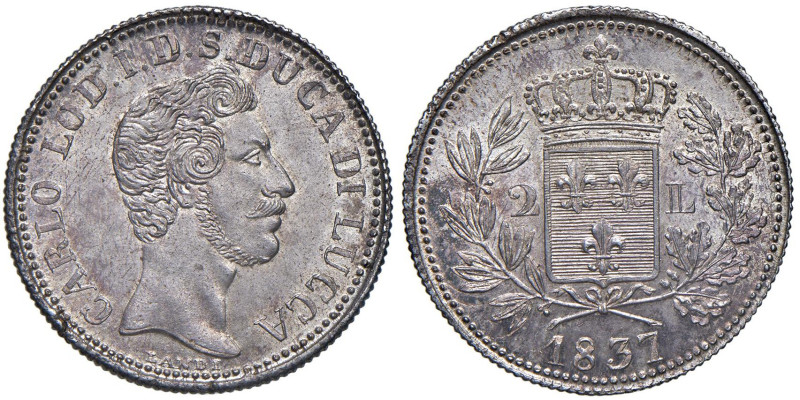 LUCCA Carlo Ludovico di Borbone (1824-1847) 2 Lire 1837 - MIR 258 ​​AG (g 9,52)...