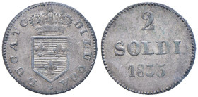 LUCCA Carlo Ludovico di Borbone (1824-1847) 2 Soldi 1832 - MIR 256 MI Perizia Cavaliere Francesco "FDC".

Status: qFDC