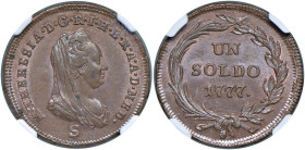 MILANO Maria Teresa d'Asburgo (1740-1780) Soldo 1777 S - MIR 440/1 CU TOP POP, miglior esemplare certificato NGC, in slab MS64 BN n° 2789369-040.

S...