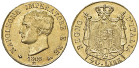 MILANO Napoleone I (1805-1814) 40 Lire 1808 - Gig. 72 AU (g 12,92)

Status: SPL/SPL+