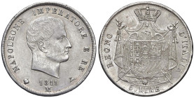 MILANO Napoleone I (1805-1814) 5 Lire 1811 1 su 0 - Gig. 109a AG (g 25,00) Modesti difetti di tondello, usuali per la tipologia, ma esemplare di ottim...
