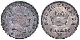 MILANO Napoleone I (1805-1814) 5 Soldi 1813 - Gig. 195 AG (g 1,26) Ex Nac 139 "FDC".

Status: qFDC