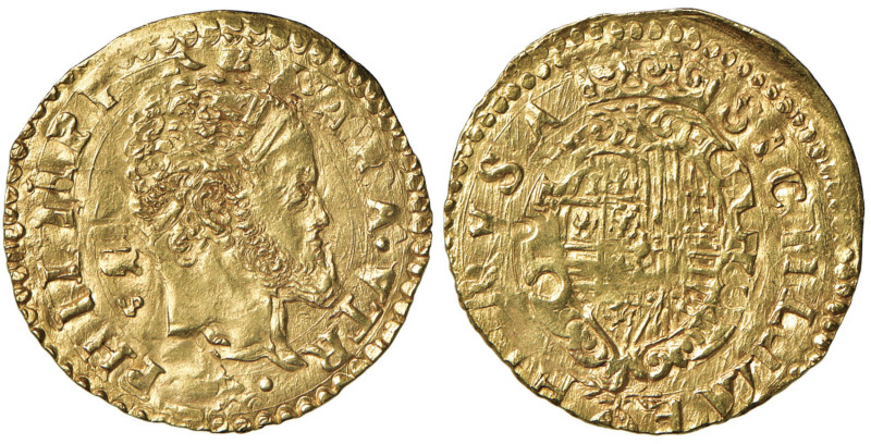 NAPOLI Filippo II d'Asburgo (1556-1598) Scudo d'oro sigla GR VP - Magl. 6 AU (g ...