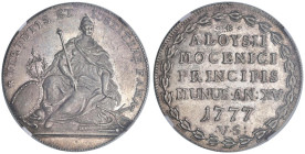 VENEZIA Alvise IV Mocenigo (1763-1778) Osella 1777 An. XV - Pao. 260 AG R TOP POP, miglior esemplare certificato NGC, in slab MS64 n° 6771619-001.

...