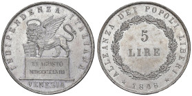 VENEZIA Governo Provvisorio (1848-1849) 5 Lire 1848 XI agosto - Gig. 3 AG (g 25,00) NC Conservazione eccezionale, fondi speculari.

Status: FDC