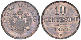 VENEZIA Francesco Giuseppe I d'Asburgo Lorena (1848-1866) 10 Centesimi 1852 - Gig. 27 CU (g 10,96) NC Lievi segnetti su fondi lucenti.

Status: qFDC