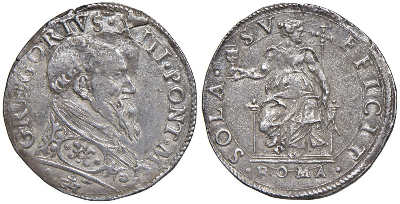 Gregorio XIII (1572-1585) Testone - Munt. 43; MIR 1166/1 AG (g 9,41) RRRRR Monet...