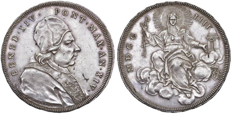 Benedetto XIV (1740-1758) Scudo 1753 An. XIV - Munt. 44 AG (g 26,51) NC Lievi se...