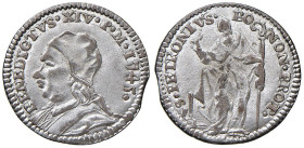 Benedetto XIV (1740-1758) Bologna - Muraiola da 4 bolognini 1745 - Muntoni 233a MI (g 2,89) R Di ottima qualità per la tipologia. Buona argentatura.
...