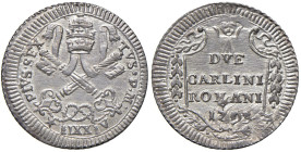 Pio VI (1775-1799) 2 Carlini 1795 A. XXI - Nomisma 110 MI (g 5,48) Conservazione eccezionale con argentatura integra e metallo brillante.

Status: F...