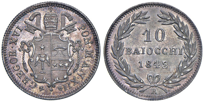 Gregorio XVI (1831-1846) 10 Baiocchi 1842 An. XII - Nomisma 476 AG (g 2,67) RR D...