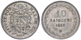 Pio IX (1846-1878) Bologna - 10 Baiocchi 1858 An. XII - Nomisma 715 AG (g 2,86) RR

Status: qFDC-FDC