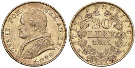 Pio IX (1846-1878) 20 Lire 1866 An. XXI - Nomisma 844 AU (g 6,46) Ottimo esemplare.

Status: qSPL/SPL
