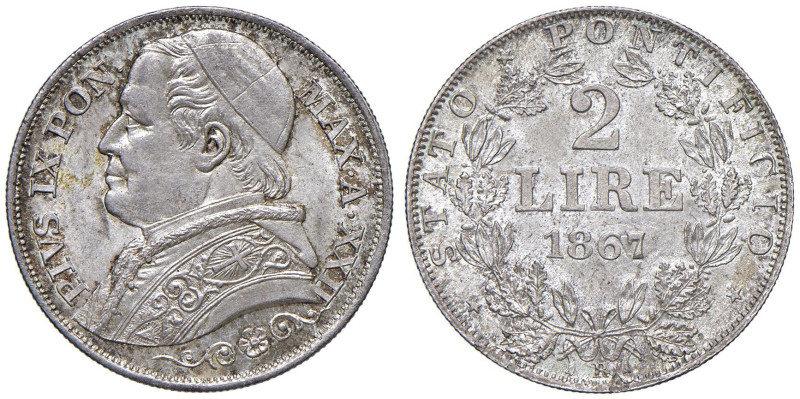 Pio IX (1846-1878) 2 Lire 1867 An. XXII - Nomisma 866 AG (g 10,00)

Status: FD...
