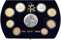 Giovanni Paolo II (1978-2005) Divisionale 2002 - Cofanetto originale contenente 8 valori e medaglia in argento 925 Opus: Floriano Bodini (g 45 - Ø 40 ...