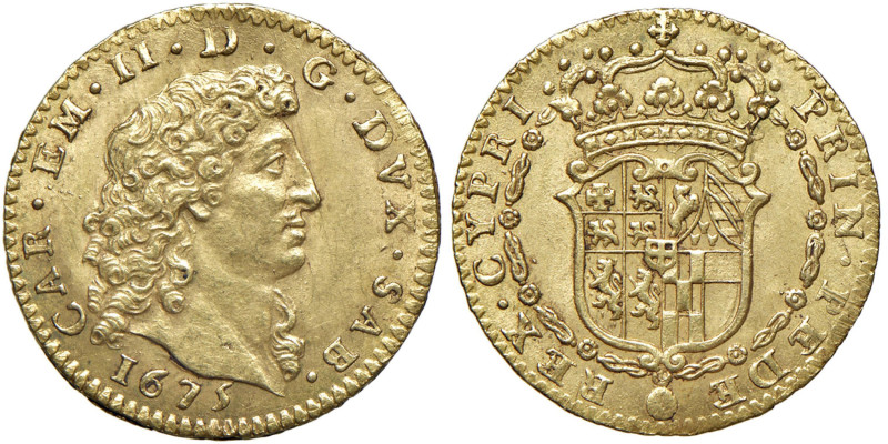 Carlo Emanuele II (1648-1675) Doppia 1675 Torino - MIR 805 (R5) AU (g 6,66) RRR ...