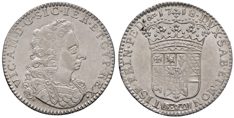 Vittorio Amedeo II (1680-1730) Lira 1718 - MIR 995b AG (g 6,14) RR Esemplare di ...