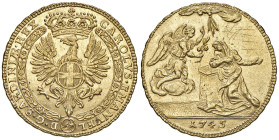 Carlo Emanuele III (1730-1755) 4 Zecchini 1745 - Nomisma 1; MIR 914a AU (g 13,81) RR Graffietti nel campo al R/, ma esemplare di notevole qualità, cer...