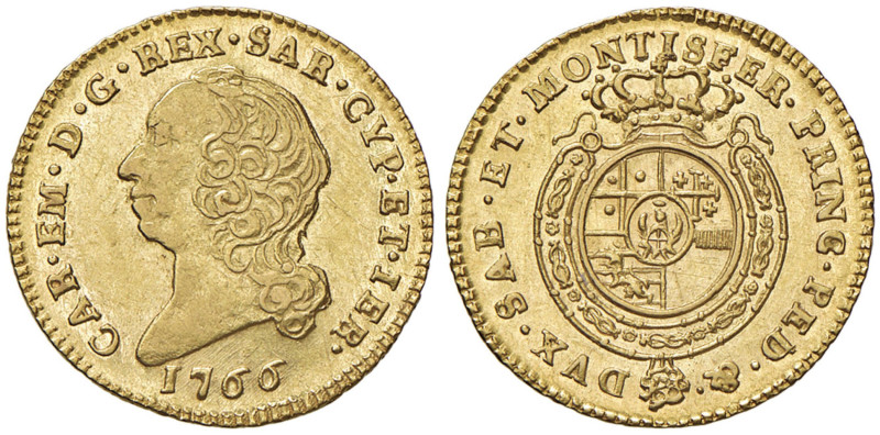 Carlo Emanuele III (1755-1773) Mezza doppia 1766 - Nomisma 140 AU (g 4,80) RRR
...
