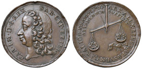 Carlo Emanuele III (1730-1773) Medaglia 1746 Liberazione della città di Alessandria - UdS 6 CU (g 12,09) Colpetti al bordo.

Status: SPL