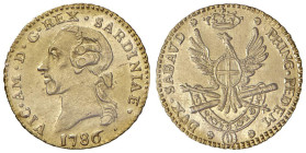 Vittorio Amedeo III (1773-1796) Quarto di doppia 1786 - Nomisma 323 AU Perizia di Angelo Bazzoni come "FDC".

Status: FDC