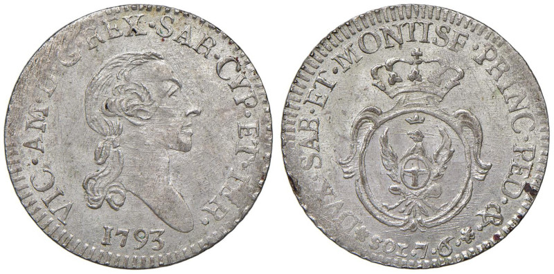 Vittorio Amedeo III (1773-1796) 7,6 Soldi 1793 - Nomisma 378 MI (g 4,98) Belliss...
