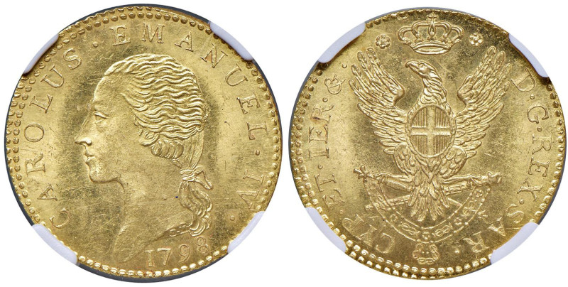 Carlo Emanuele IV (1796-1802) Doppia 1798 - Nomisma 475; MIR 1010b AU (g 9,13) R...
