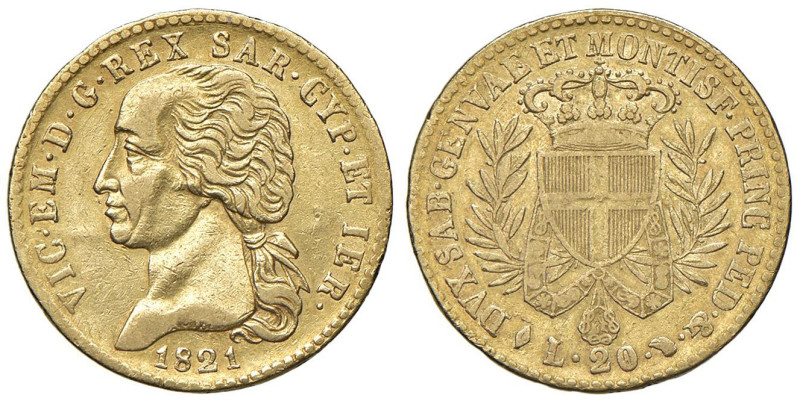 Vittorio Emanuele I (1802-1821) 20 Lire 1821 - Nomisma 514 AU RRR Variante con P...