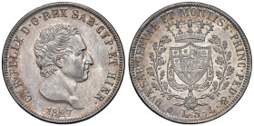 Carlo Felice (1821-1831) 5 Lire 1827 G - Nomisma 566 AG Non circolata e di ottima qualità.

Status: FDC/qFDC