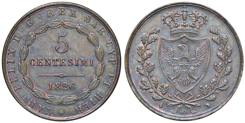 Carlo Felice (1821-1831) 5 Centesimi 1826 T (L) - Nomisma 615 CU

Status: FDC