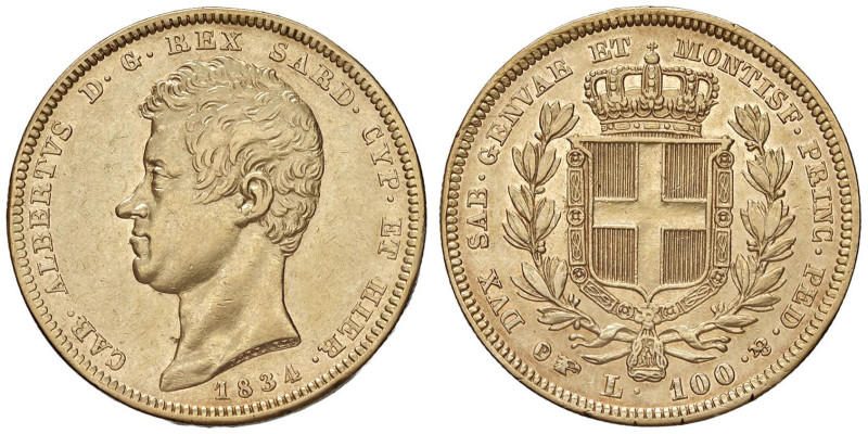 Carlo Alberto (1831-1849) 100 Lire 1834 T - Nomisma 626 AU Colpetti al bordo.
...