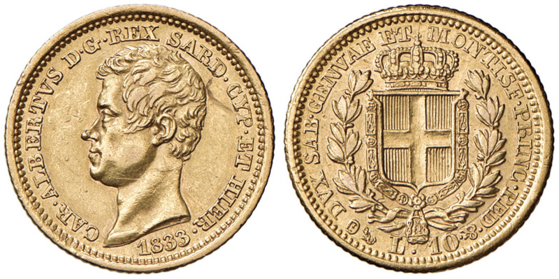 Carlo Alberto (1831-1849) 10 Lire 1833 G - Nomisma 667 AU RR Segnetto al D/.

...