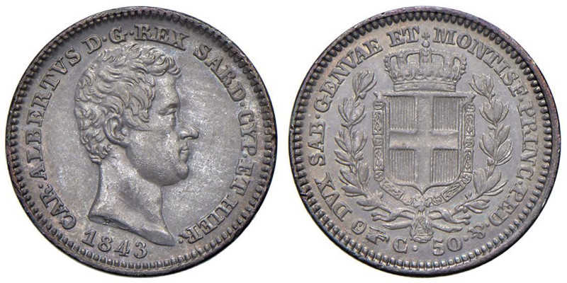 Carlo Alberto (1831-1849) 50 Centesimi 1843 T - Nomisma 733 AG RR

Status: SPL