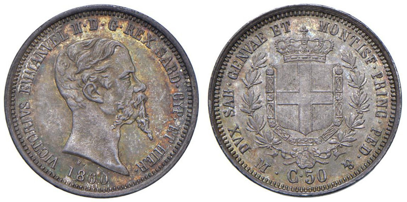 Vittorio Emanuele II (1849-1861) 50 Centesimi 1860 M - Nomisma 818 AG Bella pati...