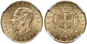 Vittorio Emanuele II (1861-1878) 20 Lire 1865 T - Nomisma 852 AU TOP POP, miglior esemplare certificato NGC, in slab MS66 n° 6641297-015.

Status: M...