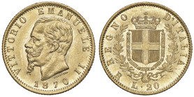 Vittorio Emanuele II (1861-1878) 20 Lire 1870 R - Nomisma 857 AU RRR Segnetti al D/ ma esemplare di altissima qualità per questo rarissimo millesimo....