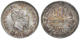 Vittorio Emanuele II (1861-1878) 50 Centesimi 1863 M valore - Nomisma 925 AG Stupenda patina.

Status: FDC
