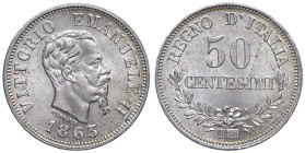 Vittorio Emanuele II (1861-1878) 50 Centesimi 1863 T valore - Nomisma 927 AG NC

Status: FDC