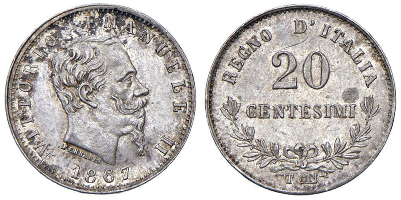 Vittorio Emanuele II (1861-1878) 20 Centesimi 1867 - Nomisma 936 AG R Interessan...