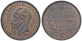 Vittorio Emanuele II (1861-1878) 10 Centesimi 1867 .OM. "Testina" - Nomisma 952 CU RRRRR Una delle maggiori rarità nella monetazione di Vittorio Emanu...