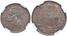 Umberto I (1878-1900) 2 Centesimi 1896 - Nomisma 1025 CU RR TOP POP, miglior esemplare certificato NGC, in slab MS65 BN n° 5786128-008.

Status: MS6...